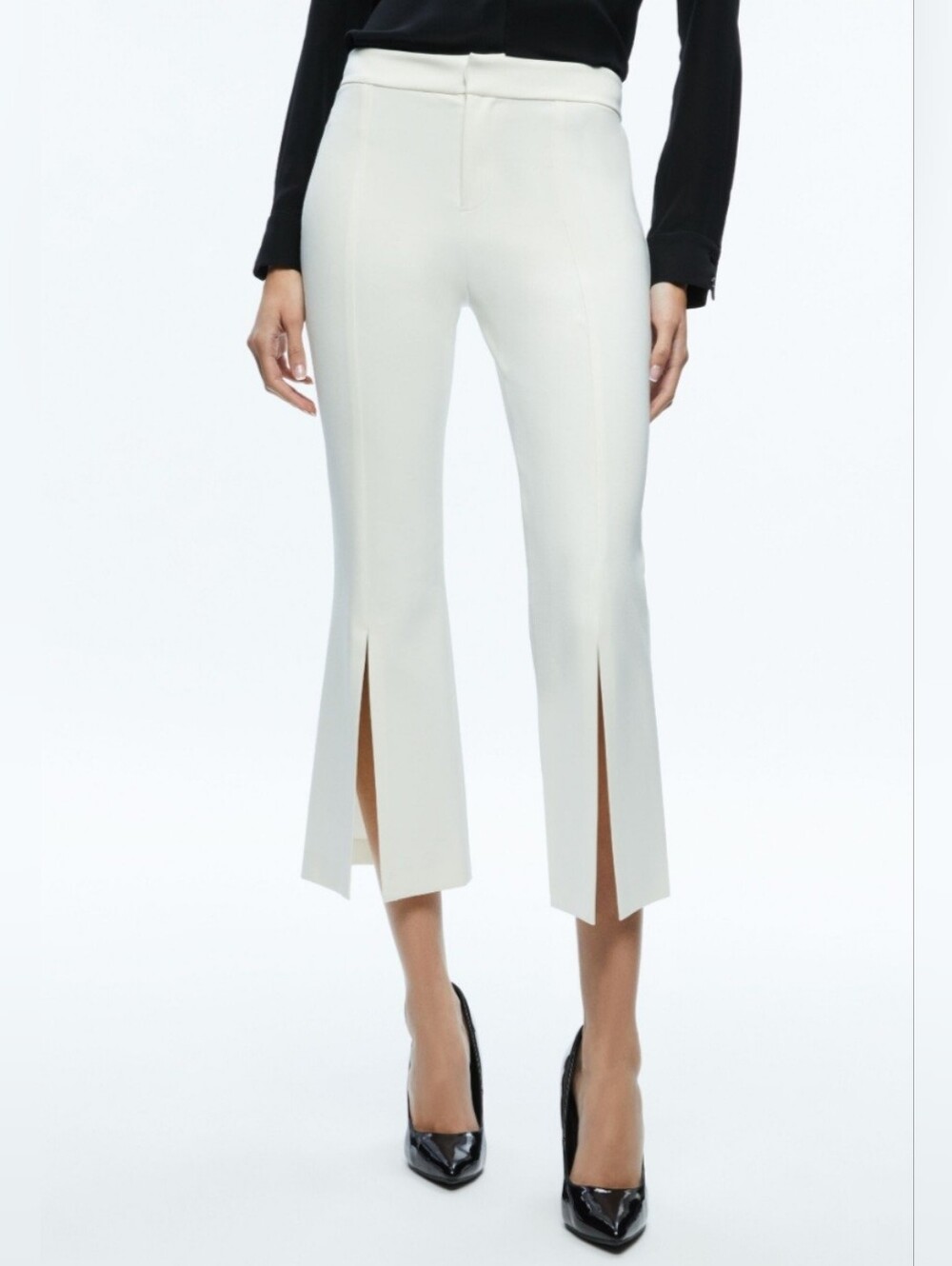 Alice + Olivia Walker Off White Slit Hem Cropped Pants size 4 - Picture 7 of 15